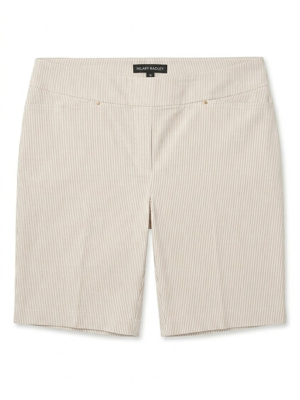 Hilary Radley White and Beige Pinstripe Bermuda Shorts Tummy Control NWT Size 8